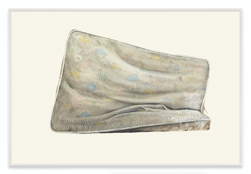  Ed Ruscha, Metro Mattress #9, 2015, Acrylic and pencil on museum board paper. 40 1/8 x 60 inches. Copyright Ed Ruscha, Courtesy of the artist, Gagosian Gallery and Sprueth Magers 