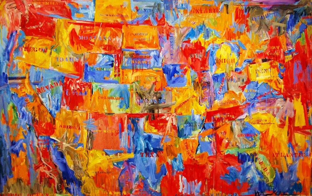  Jasper Johns, Map,  1961. Oil on canvas. 6' 6